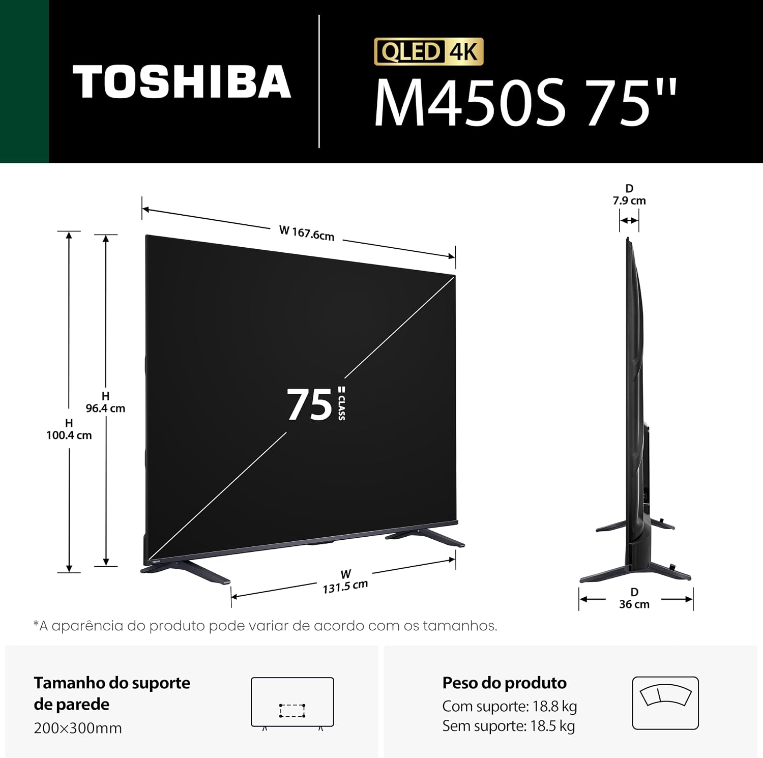 Toshiba Smart TV QLED 75M450RS com Dolby Atmos