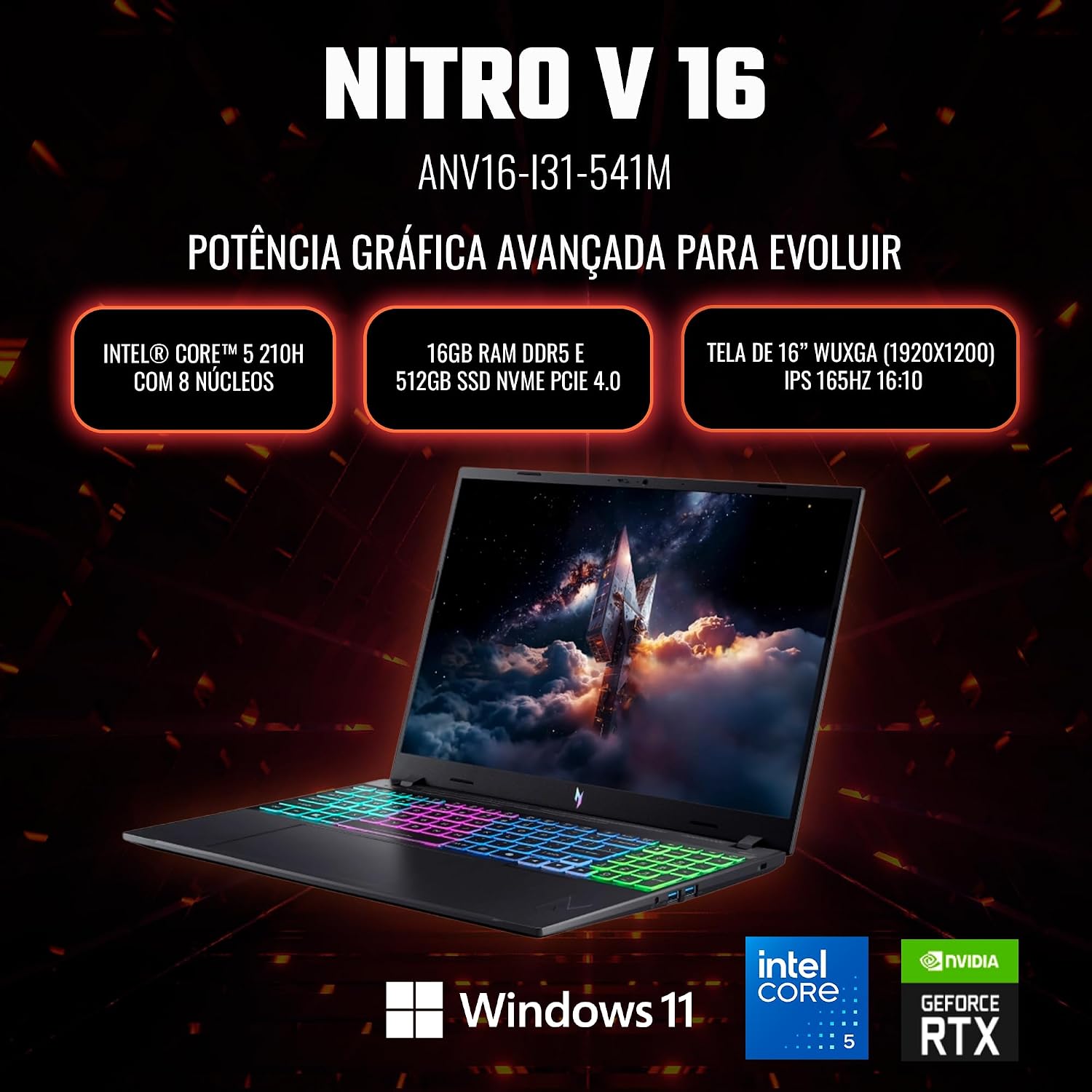Notebook Gamer Acer Nitro V16 - Performance e Estilo