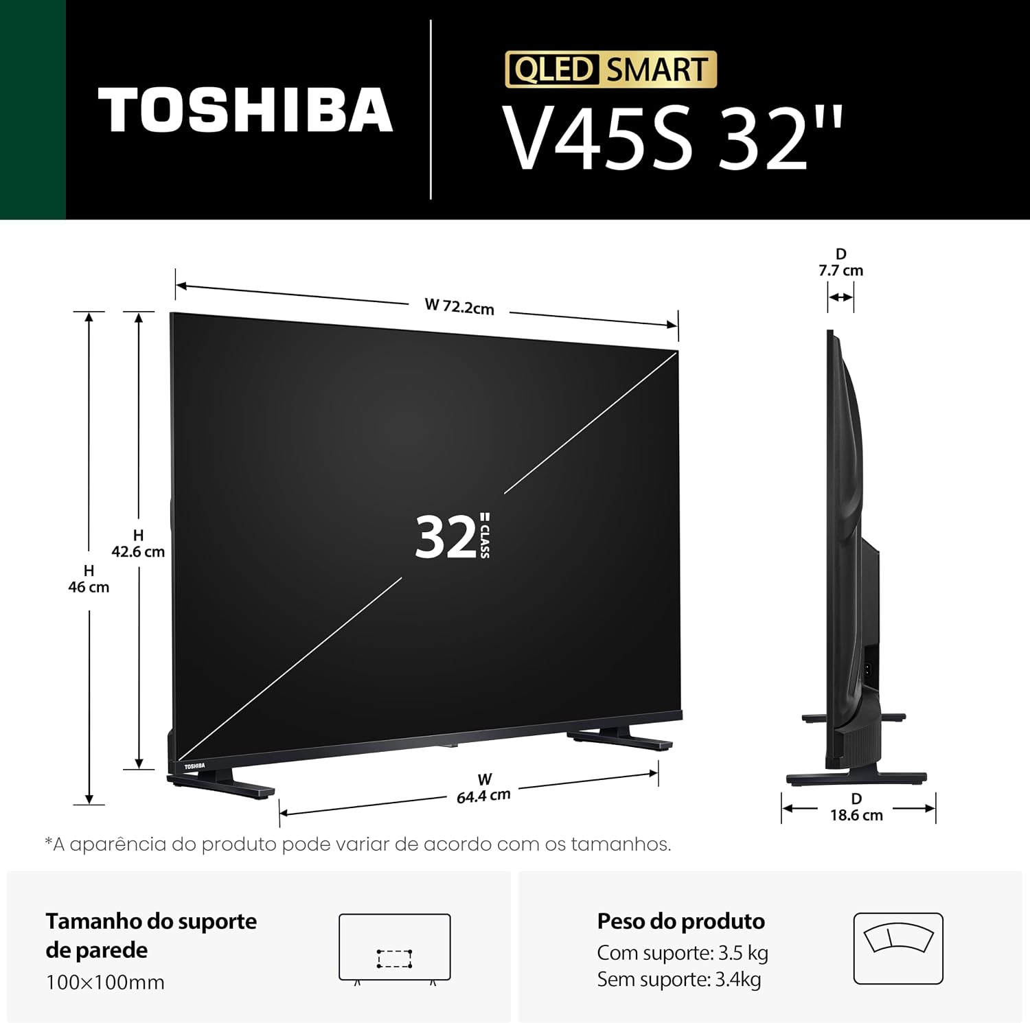 Smart TV Toshiba 32V45SS 32" com AI e Som Potente