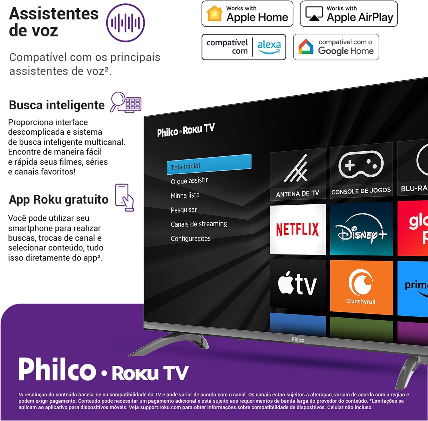 Smart TV 32" Philco Roku TV com Dolby Áudio HDR10