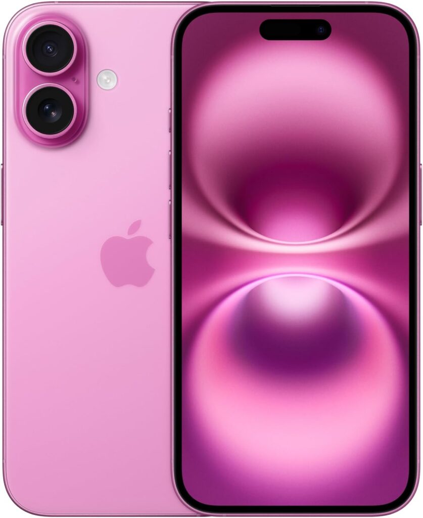 Apple iPhone 16 Rosa 128GB em fundo neutro, destacando seu design elegante e moderno.