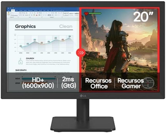 Detalhe do design ergonômico do monitor gamer 20 polegadas