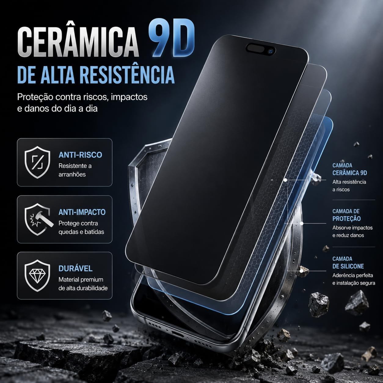 Qualidade visual da película cerâmica 9D iPhone 17 Pro Max