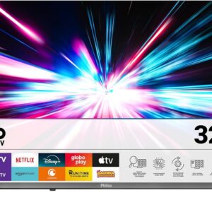 Smart TV 32 Polegadas Philco apresentando tecnologia HDR10 e design slim, perfeita para ambientes compactos.