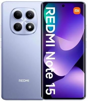Smartphone Xiaomi Redmi Note 15 4G em roxo mostrando o design e acabamentos