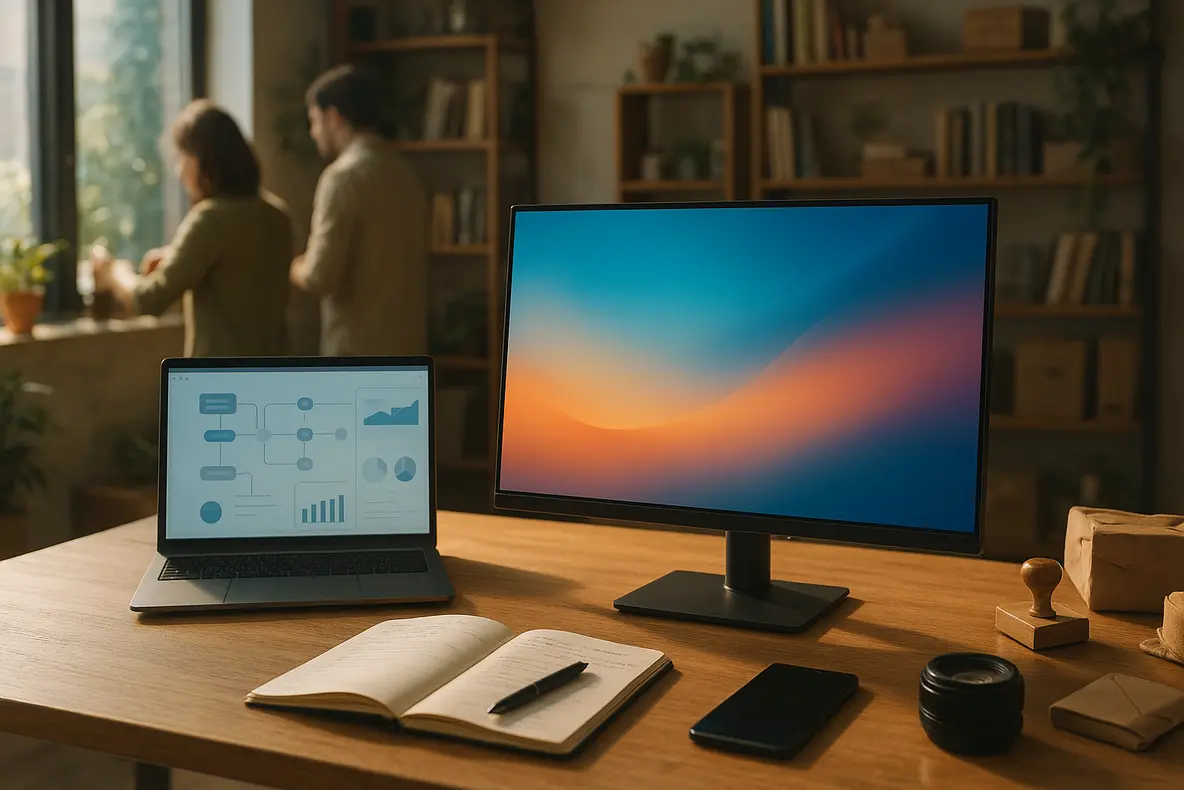 Foto de estúdio do monitor BRX 20 exibindo seu design moderno e tela Full HD. - Aplicação Prática