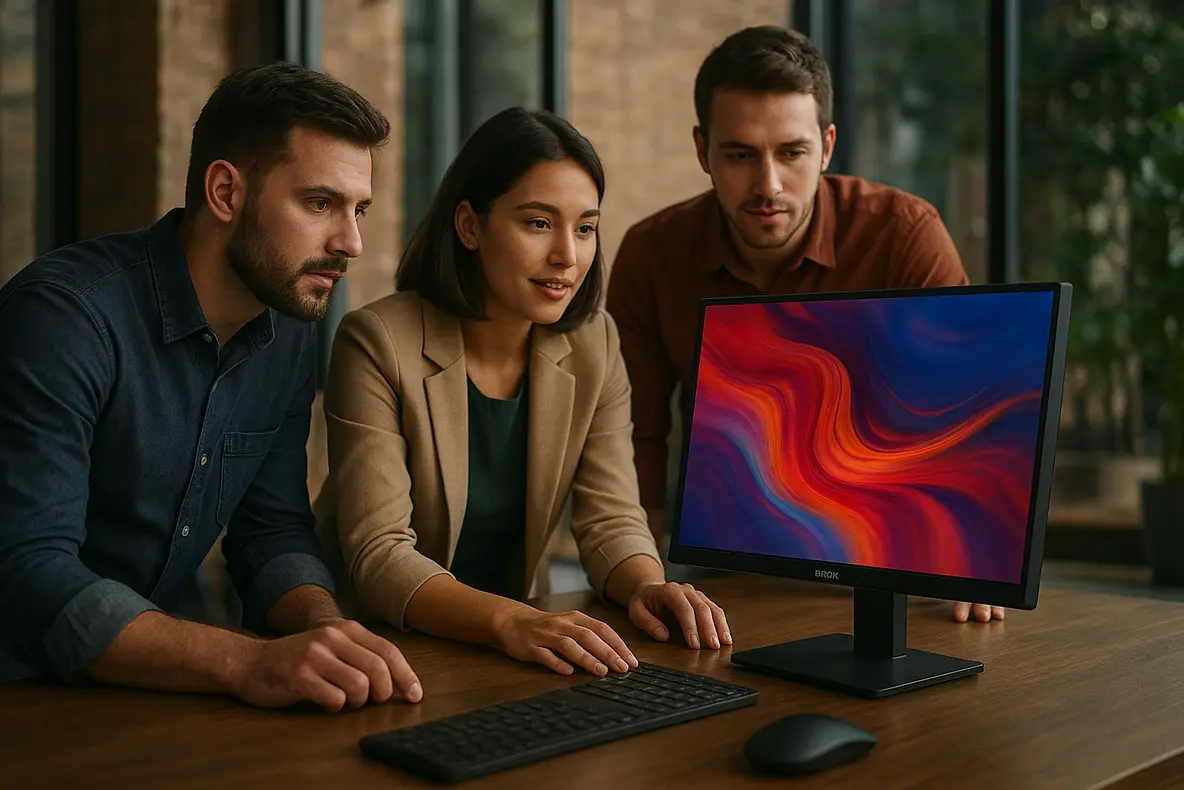 Monitor BRX 20 polegadas em ambiente de escritório moderno.