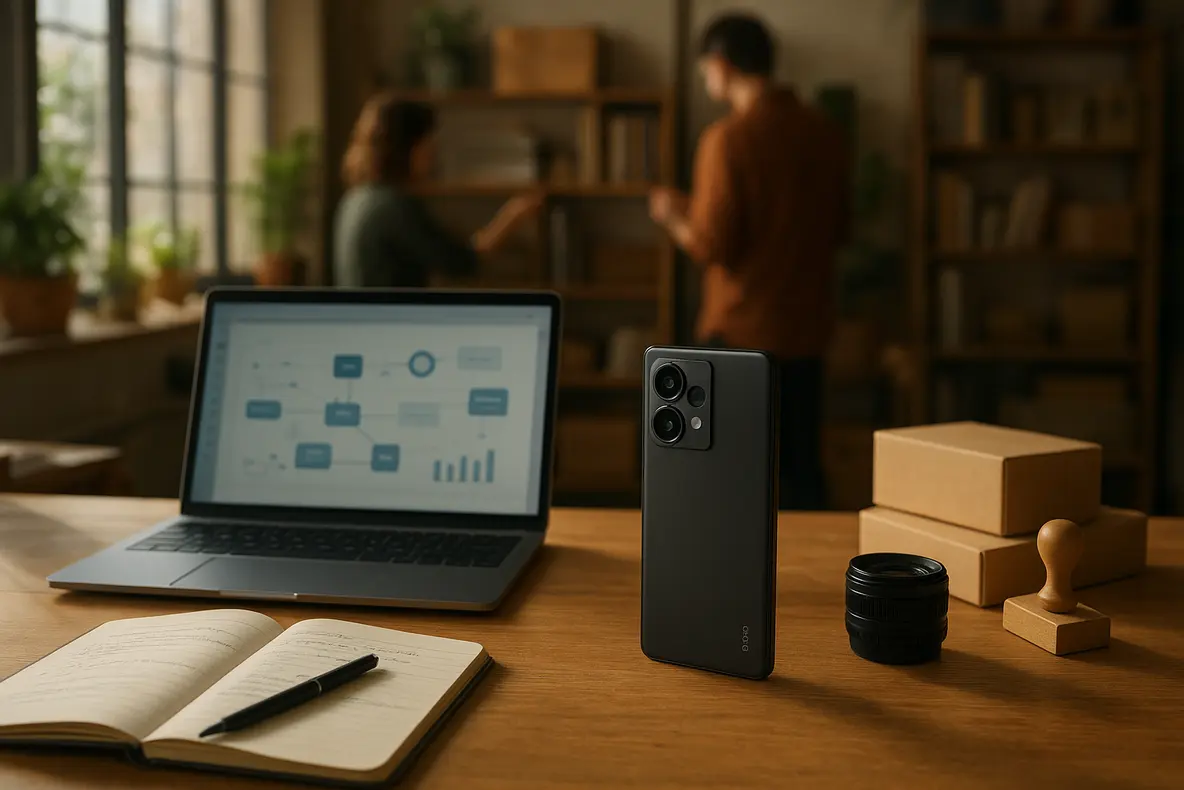 Xiaomi Redmi Note 15 Pro 5G smartphone displayed in a studio setting. - Aplicação Prática