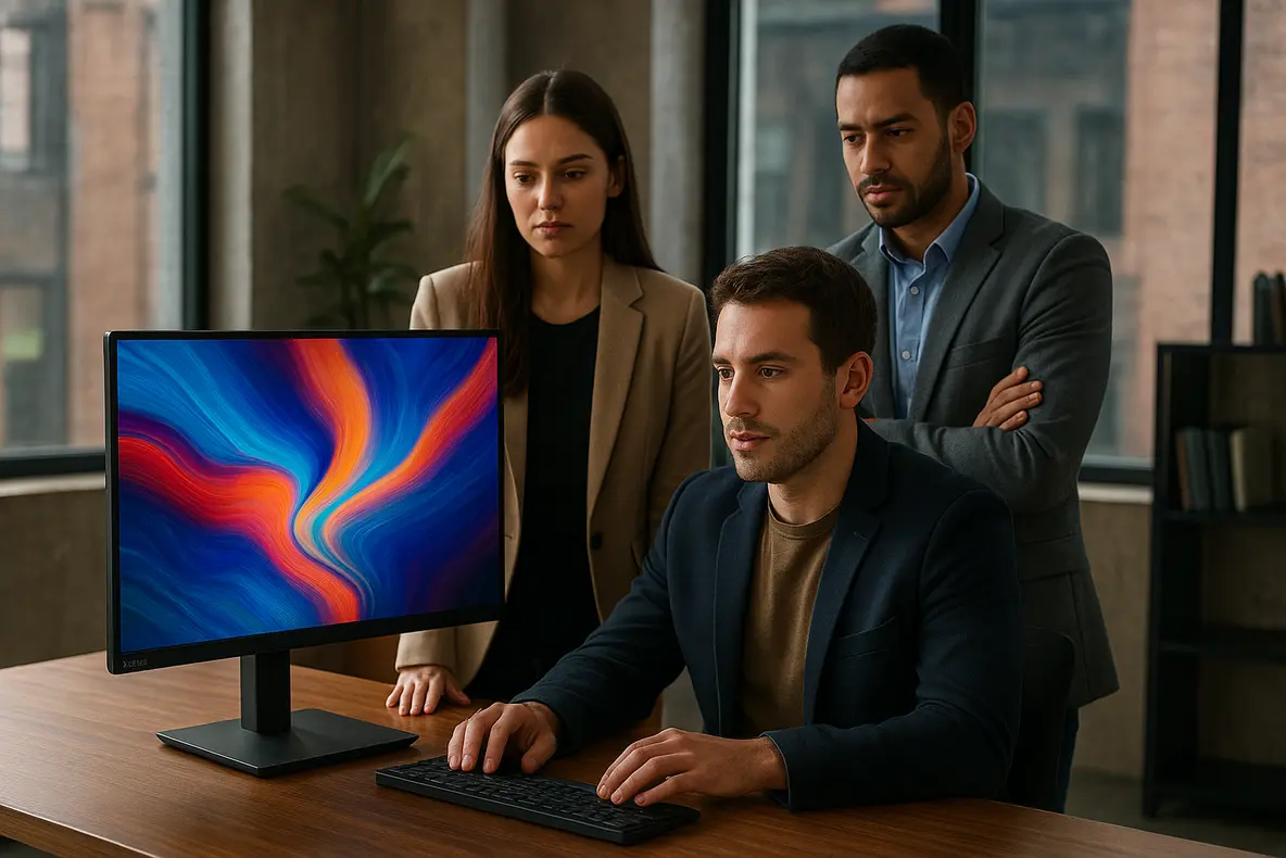 Monitor BRX 20 em ângulo que destaca suas características e design superior.