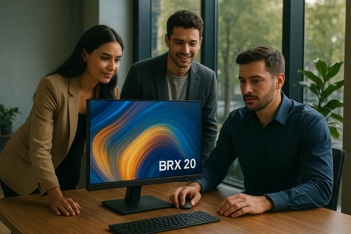 Monitor BRX 20 em estúdio, destacando design e qualidade de imagem.