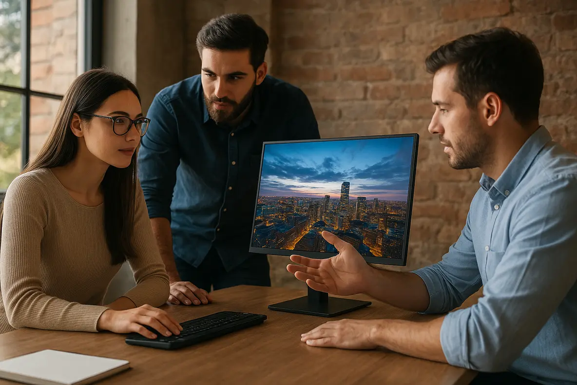 Monitor BRX 20 LED 75Hz HDMI VGA em um ambiente moderno.