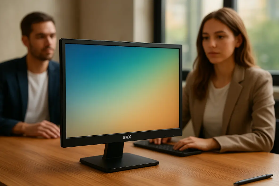 Imagem detalhada de um Monitor BRX 20 LED 75Hz HDMI VGA análise, destacando seu design e tela.