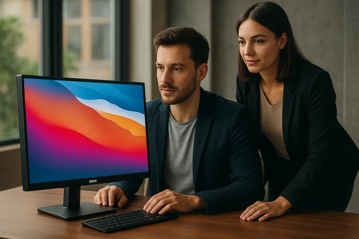 Imagem em estúdio do Monitor BRX 20 LED 75Hz HDMI VGA, destacando seu design compacto e moderno.