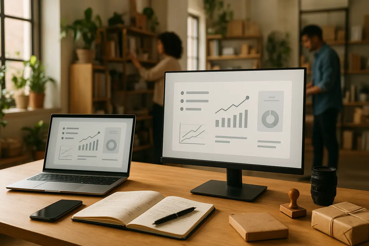 Monitor BRX 20 polegadas com design slim e bordas finas exibindo uma imagem colorida. - Aplicação Prática