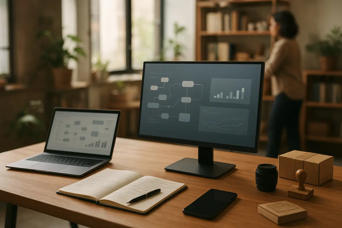 Monitor BRX 20 polegadas exibido em um ambiente de trabalho organizado e compacto. - Aplicação Prática
