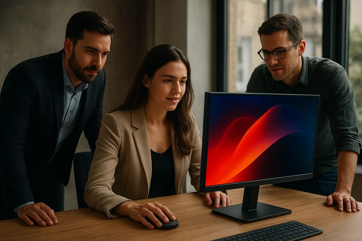 Monitor BRX 20 Polegadas Slim em um ambiente de escritório.