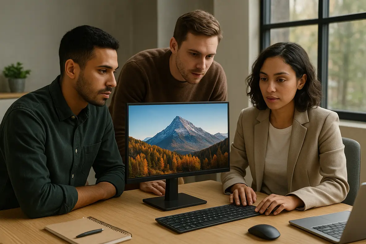 Monitor BRX de 20 polegadas Slim em um ambiente de escritório compacto.