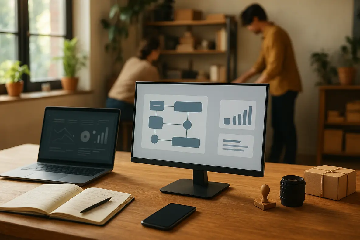 Monitor BRX 20 polegadas slim com design moderno e bordas finas em uma configuração de escritório. - Aplicação Prática