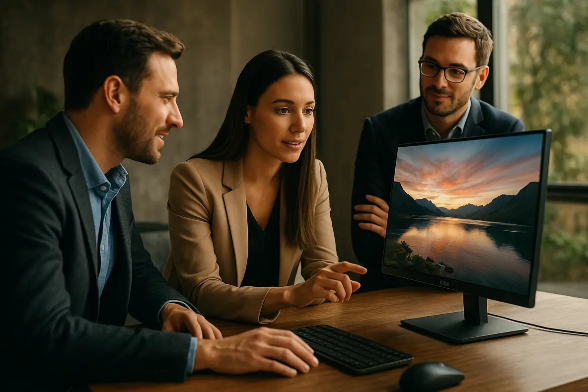 Monitor BRX 20 Polegadas Slim em um ambiente de trabalho moderno.