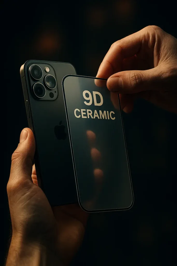 Película Cerâmica 9D: Privacidade e Proteção para iPhone 17 Pro Max