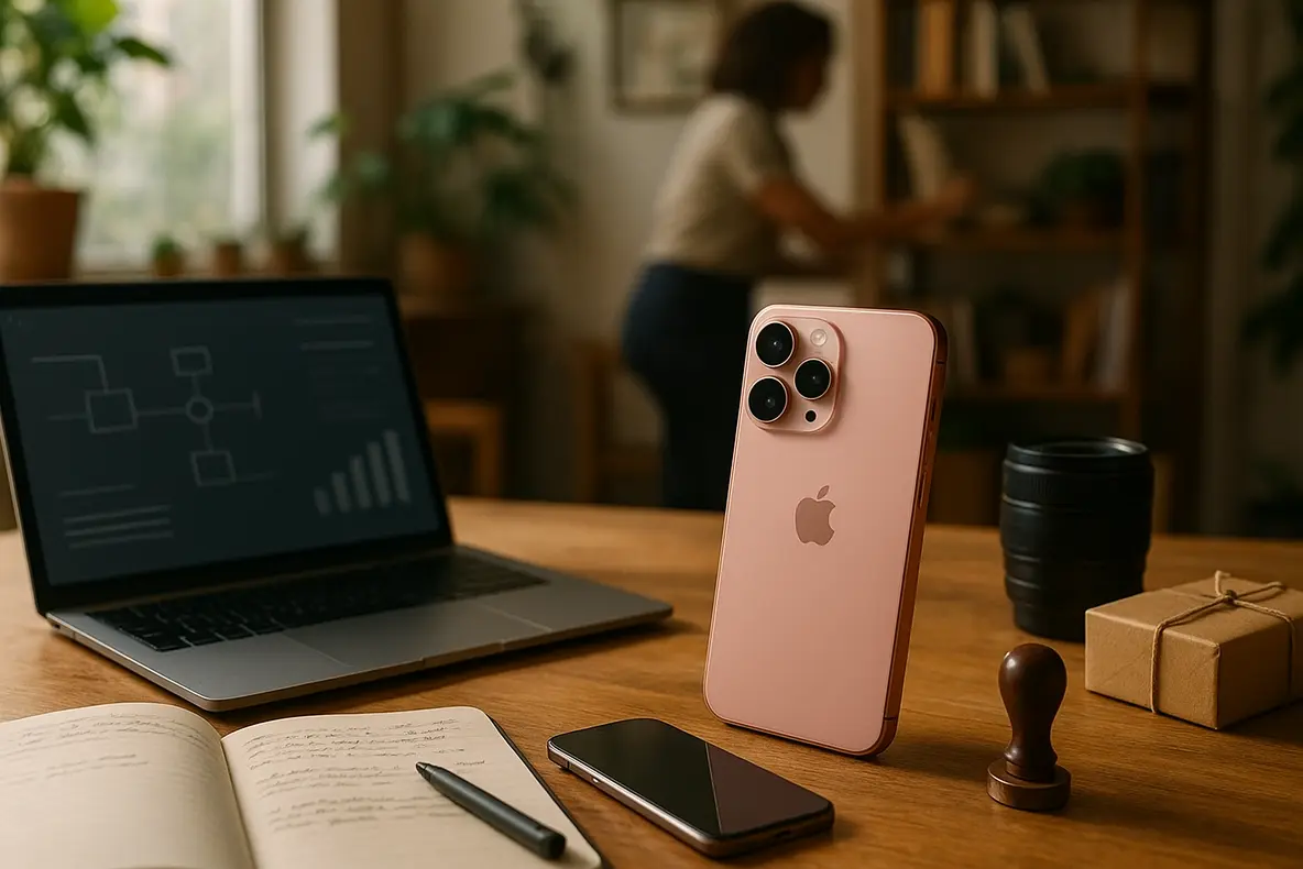 Um elegante iPhone 16 Rosa exibido em um estúdio fotográfico, destacando seu design sofisticado para esta review iPhone 16 Rosa. - Aplicação Prática