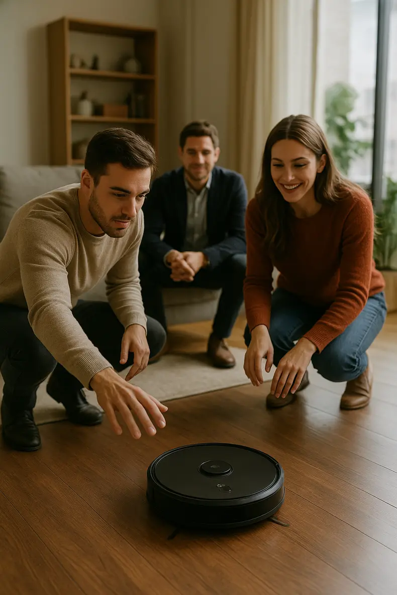 Robô aspirador de alta potência LILIN X6 em ambiente doméstico.