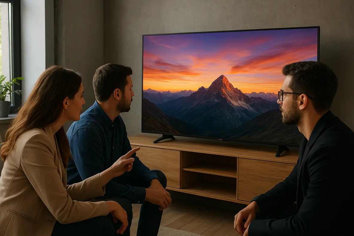 Smart TV 4K 50 LG UHD 50UA85 em exposição, destacando sua qualidade de imagem.