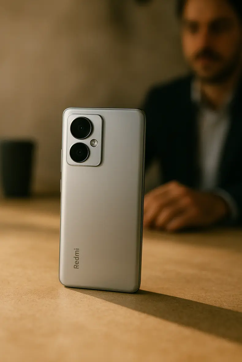 Um smartphone Xiaomi Redmi Note 15 com sua câmera de 108 MP em destaque, representando a review completa do aparelho.